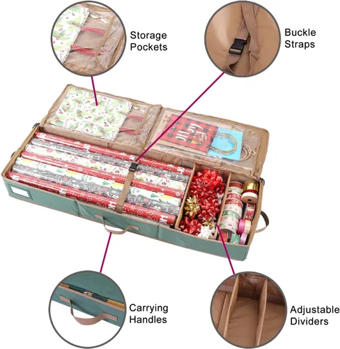 Miniatura 5 de Sattiyrch Contenedores de almacenamiento de papel de regalo, tela Oxford 600D, caja de almacenamiento de cintas navideñas y lazos de bolsas