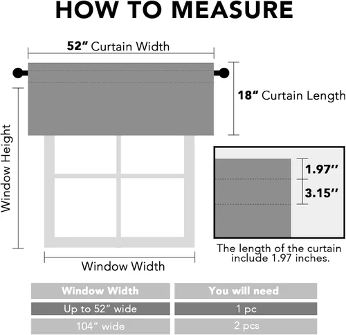 Miniatura 2 de H.VERSAILTEX - Cenefa térmica para ventana con dobladillo para barra, para oscurecer las habitaciones; ideales para la cocina, 52” x 18” Gris paloma