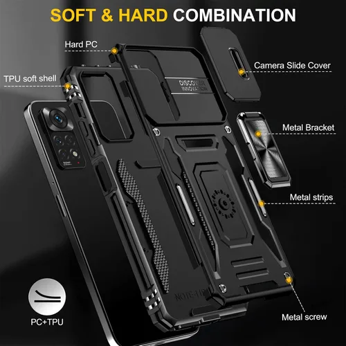 Miniatura 7 de Wefor XiaoMi RedMi Note 11 (4G) - Funda con cubierta para cámara deslizante, soporte de anillo magnético de 360° mejorado grado militar a prueba