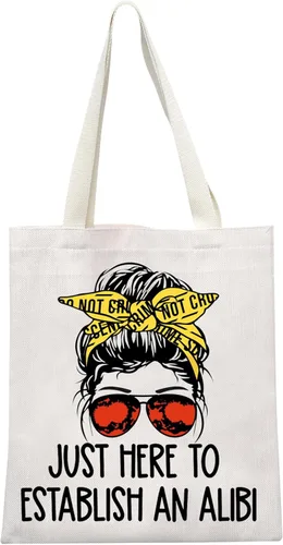 GJTIM True Crime Gift Seriel Killer Gift Just Here to Establish and Alibi - Bolsa de maquillaje para fanáticos del programa de crimen Bolso beige