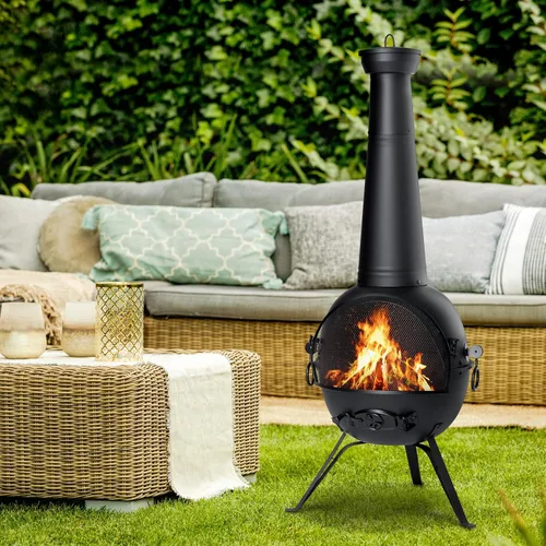 Miniatura 8 de SINGLYFIRE Chiminea Chiminea - Chimenea para exteriores para patio o patio trasero, hoguera de madera con cubierta de chimenea sin óxido, hierro
