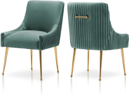 Miniatura 20 de Juego de 2 sillas de comedor, modernas sillas tapizadas para cocina, comedor con patas doradas, sillas de tela de terciopelo copetudo para sala