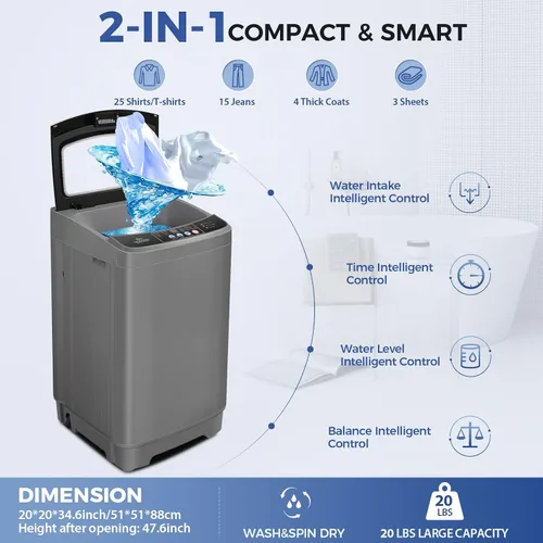 Miniatura 2 de Nictemaw - Lavadora portátil, capacidad de 20 libras, lavadora portátil completamente automática, combo de lavadora y secadora de 2.8 pies cúbicos