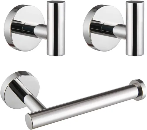 Miniatura 13 de GERZWY Moderno juego de accesorios de baño de 3 piezas, soporte para papel higiénico y 2 ganchos para toallas, montaje en pared, acero inoxidable