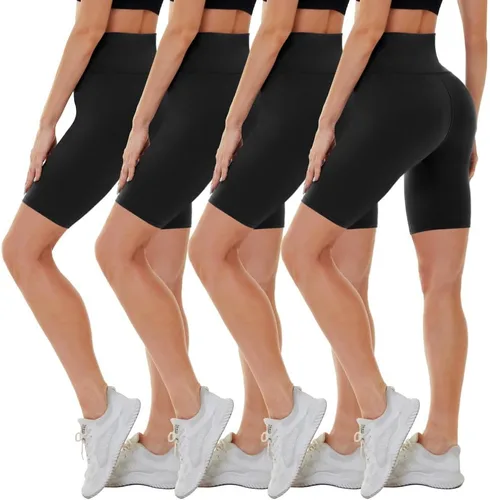 CAMPSNAIL - Paquete de 4 pantalones cortos de ciclista para mujer de cintura alta - 5"8" de control de abdomen, pantalones cortos atléticos suaves