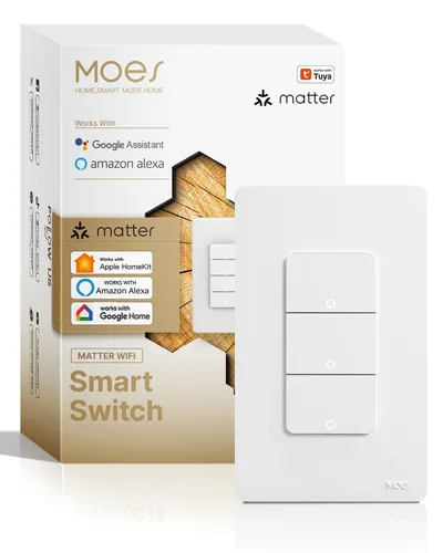 Miniatura 9 de MOES Matter-WiFi - Interruptores de luz inteligentes, requiere cable netural, interruptor de un solo polo de 2.4 GHz, compatible con Alexa Google
