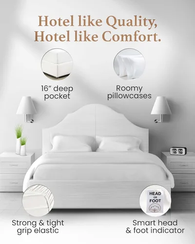 Miniatura 4 de GOOD SLEEP BEDDING Juego de sábanas tamaño California King, sábanas 100% algodón egipcio, tamaño California King, 4 piezas, 1000 TC, juego de Blanco