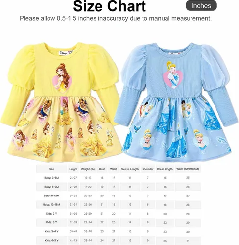 Miniatura 7 de Disney Princess Baby Toddler Girl Flutter Long Sleeves Tulle Dress Birthday Costume Outfit