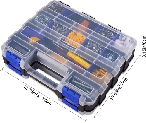 Miniatura 3 de Caja Organizadora de Ferretería con 34 Compartimentos y Divisores Removibles - Caja de Herramientas de Plástico Duradero de Doble Cara para Tuercas