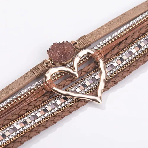 Miniatura 5 de FANCY SHINY Pulseras de cuero con forma de corazón, apilables, bohemias, pulseras de diamantes de imitación de resina de moda con cierre magnético