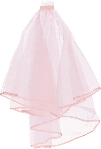 Adorainbow Decoraciones de Halloween, velo de novia de boda, velo de novia rosa, velos cortos de tul con borde de cinta con peine para boda,