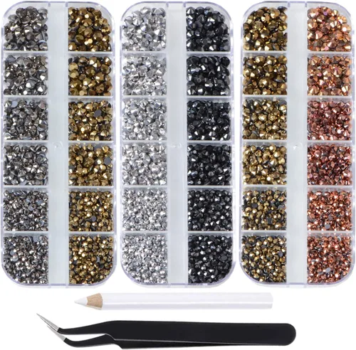 Miniatura 19 de Massive Beads Más de 9500 diamantes de imitación termoadhesivos redondos de vidrio con parte trasera plana para hacer tú mismo con 1 pinza y 1 12