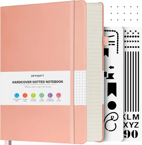 Miniatura 13 de Cuaderno de puntos, 312 páginas numeradas, cuaderno grande B5 de cuero de tapa dura, cuaderno de 3.53 oz/yd² con páginas de índice, diario de puntos