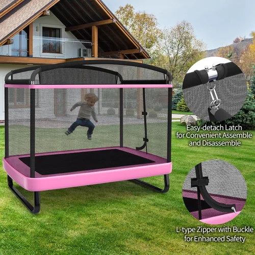Miniatura 4 de Giantex Trampolín de 6 pies para niños con columpio, trampolines para niños pequeños con red de seguridad, aprobado por ASTM, mini trampolín Rosa