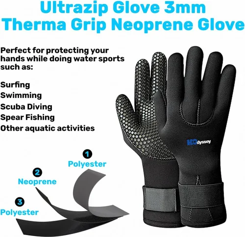 Miniatura 5 de H2ODYSSEY Ultrazip Therma Grip Glove - Five Finger Water Glove for Men and Women - Velcro Straps- Anti Skid Palm Grips