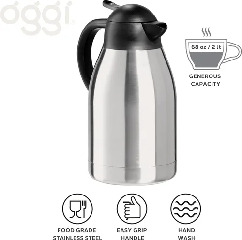 Miniatura 2 de OGGI Catalina - Jarra térmica de acero inoxidable de 68 onzas, contenedor al vacío de doble pared con botón superior, jarra de café aislada, jarra