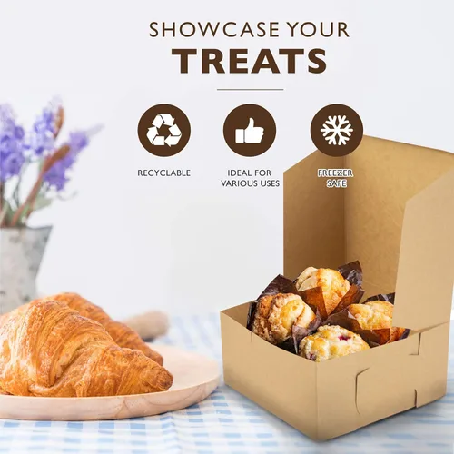 Miniatura 5 de Fit Meal Prep Paquete de 25 cajas de papel kraft para panadería, 6 x 6 x 3 pulgadas, cajas de cartón para dulces, cajas de galletas, cajas de postre
