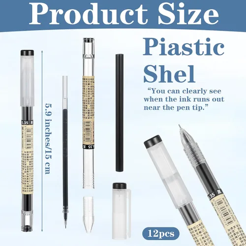 Miniatura 2 de 12 bolígrafos japoneses de tinta de gel negra de 0.014 in, punta extra fina, punta rodante, punta fina, escritura suave para diario, oficina