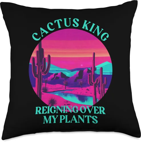 Miniatura 4 de Garden Graphics Petal and Thorn & Co. Cactus King Reigning Over My Plants - Almohada de cactus con texto en inglés "Cactus King Reigning Over My