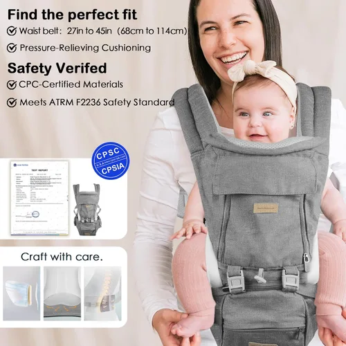 Miniatura 7 de Portabebés para recién nacidos a niños pequeños con asiento de cadera, suave 6 en 1 ergonómico para todas las posiciones, portabebés de 7-33 libras