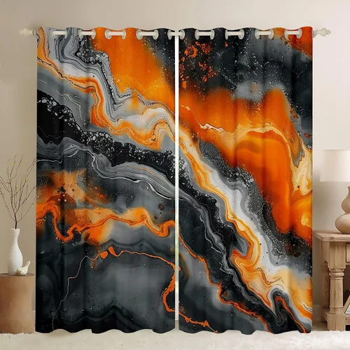 Miniatura 27 de Feelyou Cortinas abstractas para dormitorio, sala de estar, cortinas opacas de oscurecimiento negro y azul, con estampado de mármol, 2 paneles de 38