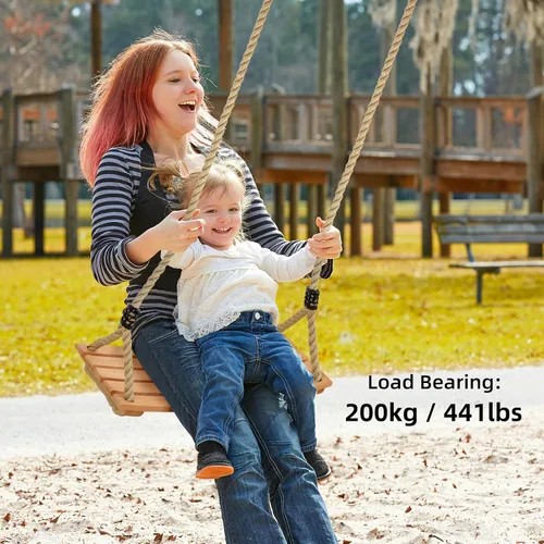 Miniatura 3 de PELLOR Columpio de madera colgante, columpios de árbol para adultos/niños con carga de 440 libras, asiento curvado de columpios de 22.8" x 9.8" x