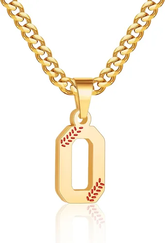 Miniatura 53 de Avotto Collar de béisbol con letra inicial de la A a la Z para niños y hombres, cadena cubana de acero inoxidable resistente que no se decolora