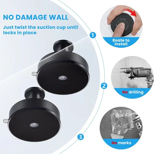 Miniatura 4 de JOMOLA 2 ganchos de acero inoxidable con ventosa para toallas de baño, ganchos de ducha para almacenamiento de toallas, utensilios de cocina, Negro
