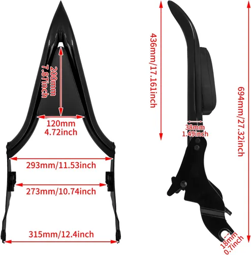 Miniatura 4 de Respaldo de Motocicleta Barra Sissy Desmontable Respaldo de Pasajero Ensamblado Compatible con Harley Touring Road King Road Glide Street Glide Negro