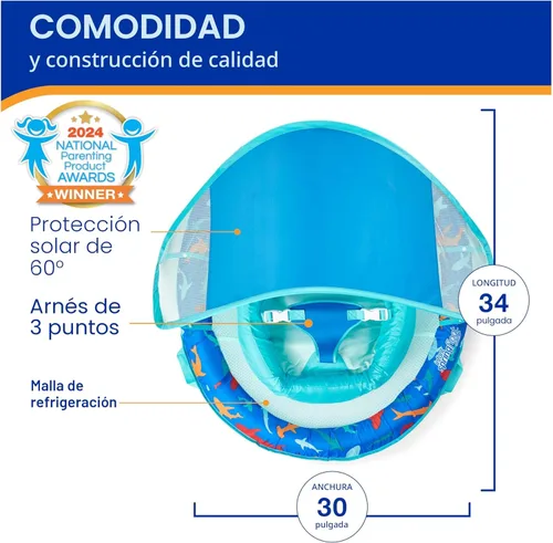 Miniatura 3 de SwimWays Infant Spring Float, Baby Pool Float with Canopy & UPF Protection, Swim Training PFD, Swimming Pool Accessories for Babies 3-9 Months