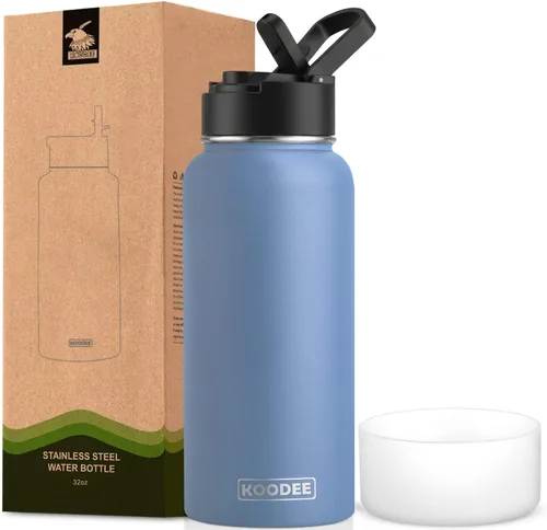 Miniatura 73 de koodee Insulated Water Bottle, 32 oz Stainless Steel Double Wall Vacuum Wide Mouth Sport Bottle with Leakproof Spout Lid (Navy)