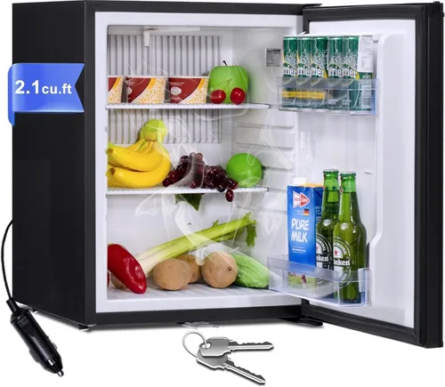 Miniatura 10 de Smad Mini Refrigerador con Cerradura de 1.0 pies cúbicos, Refrigerador para RV de 12V, 12V / 110V Súper Silencioso Refrigerador de 12V con Puerta