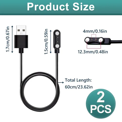 Miniatura 2 de 2 cargadores universales de reloj inteligente, cable de carga USB magnético de 2 pines de 0.157 in, cable de carga de repuesto universal para reloj