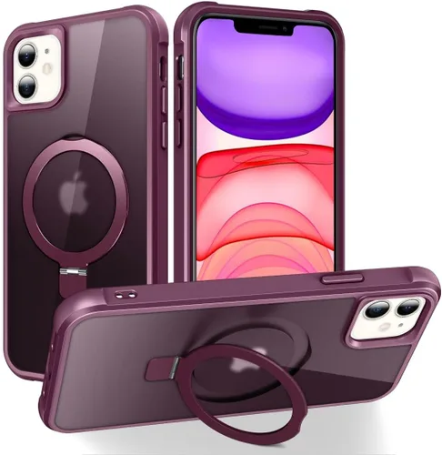 Miniatura 170 de CHAOFEnG Funda magnética compatible con iPhone 11 con soporte, prueba de caídas de grado militar, compatible con imán, anillo translúcido, parte