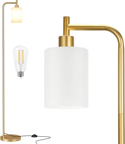 Miniatura 9 de Ziisee Lámparas de pie para sala de estar, lámpara de pie con pantalla de vidrio ámbar, lámpara de pie moderna con bombillas LED, lámpara de pie