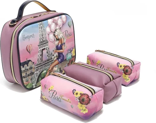 Miniatura 11 de Nicole Lee Juego de bolso cruzado de viaje con 3 bolsas de maquillaje con estampado de moda, organizador de artículos de tocador para mujer