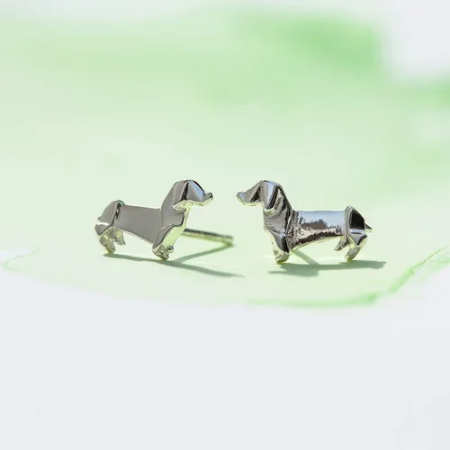Miniatura 4 de Boma Joyería de plata de ley con diseño de perro salchicha de origami, Plata de ley