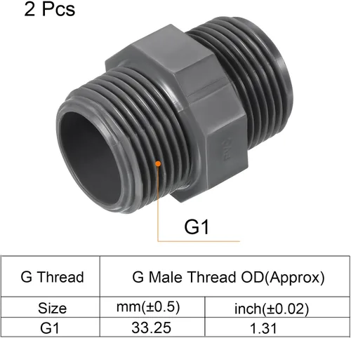 Miniatura 3 de PATIKIL G1 POM - Tetina de rosca macho a macho, paquete de 2 conexiones hexagonales de fontanería, color gris
