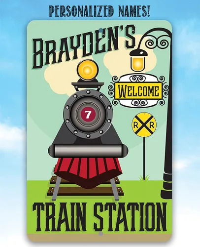 Miniatura 6 de Estación de tren personalizada: bonita decoración de cruce de ferrocarril, accesorios de habitación de bebé niño, decoración de sala