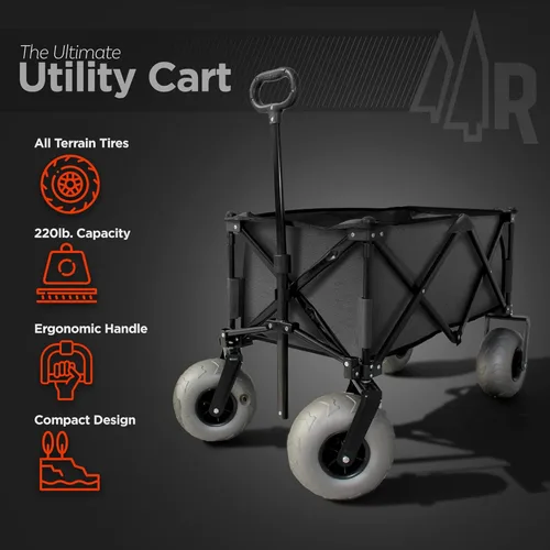 Miniatura 5 de Carro de playa con ruedas grandes para arena, carrito utilitario con marco de acero todo terreno con neumáticos de 9 pulgadas, diseño plegable
