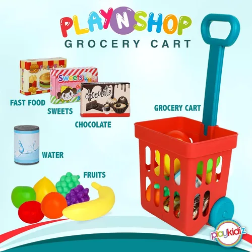 Miniatura 4 de Playkidz Juego de carrito de compras de juguete, juguetes de plástico para alimentos, juego interactivo, recursos de aprendizaje y diversión