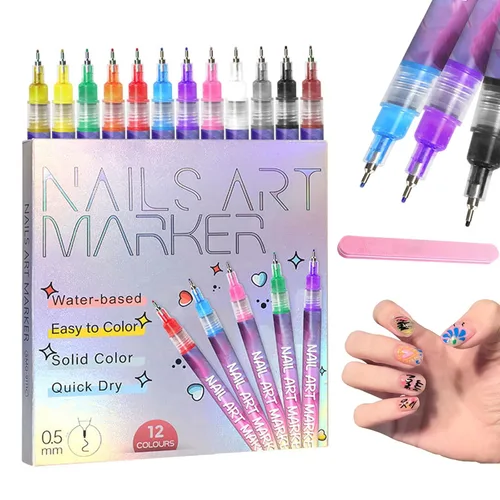 Bolígrafos de arte de uñas de 12 colores, marcadores de arte de uñas de 0.020 in, bolígrafos de arte de uñas para pintar uñas, bolígrafo punteado de
