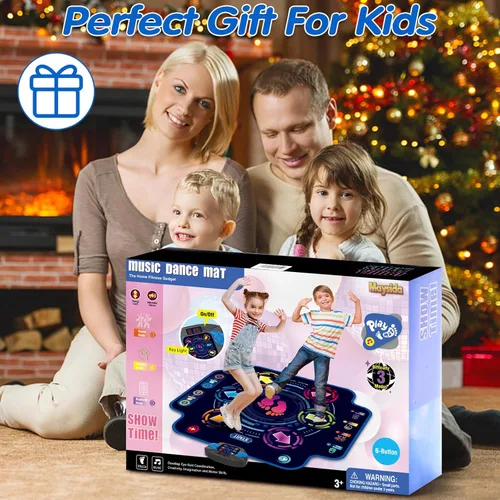 Miniatura 7 de Alfombrilla de baile electrónica para niños con 6 botones y Bluetooth inalámbrico, tapete de juego de baile con música incorporada de 9 niveles y 3