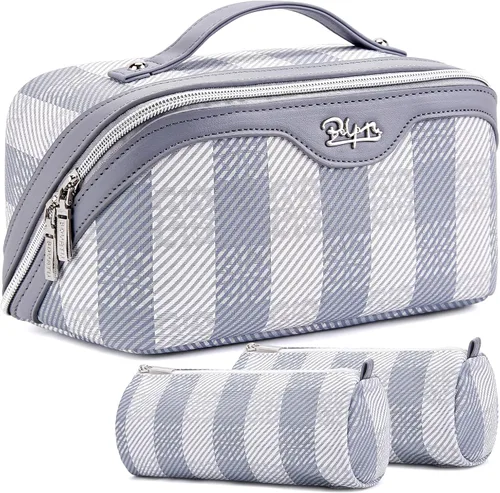 Miniatura 28 de BOYATU Bolsa organizadora de maquillaje de viaje, bolsa de cosméticos: Juego de 3 bolsas de maquillaje para mujeres con asa - Bolsas de aseo