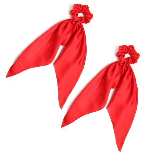 Miniatura 10 de Coleteros para el cabello para mujer, bufanda LFOUVRE Scrunchies, 2 piezas de bufandas anudadas para niñas, bufanda de satén sedoso, banda elástica