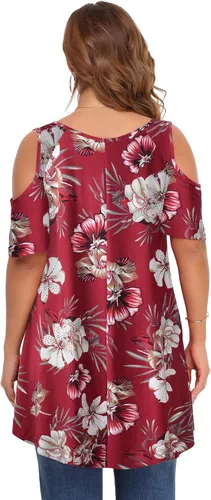 Miniatura 5 de LARACE Camisetas con hombros descubiertos para mujer talla grande cuello en V manga corta ropa de verano túnica con botones