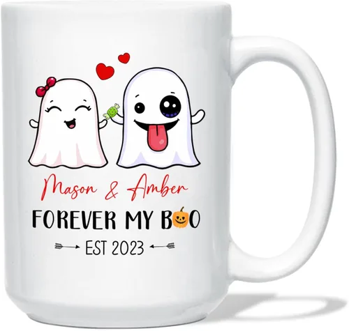 Miniatura 8 de Taza de café blanca personalizada de Halloween Besties, Besties Forever y 3 tazas de café Boo de 11 onzas y 15 onzas, bonita taza de cerámica Boo