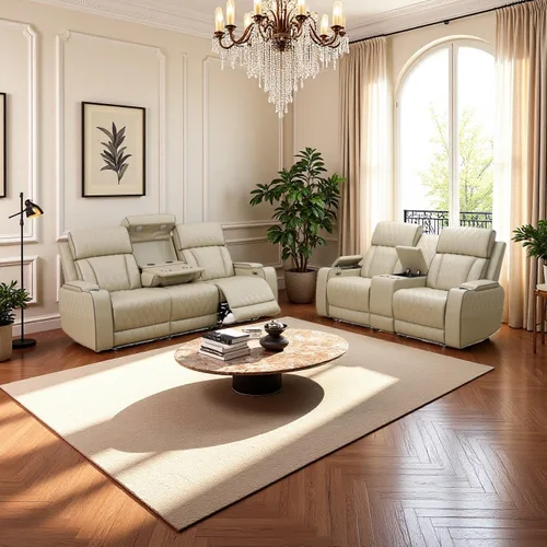 Miniatura 23 de Sofá reclinable eléctrico, sillón reclinable de cuero con LED/almacenamiento, sillón reclinable de cine en casa de 3 plazas, sofá de cuero negro