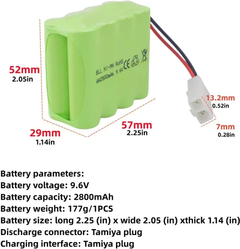 Miniatura 2 de AA 9.6V 2800mah RC Battery Pack con Tamiya plug con cable de carga USB para tanques de juguete Departamento de Ingeniería de cama plana