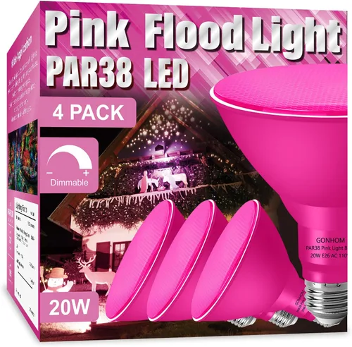 Miniatura 21 de Gonhom PAR38 - Luces de inundación para exteriores, bombillas LED regulables, 20 W (equivalente a 200 W), base E26, porche al aire libre, Rojo